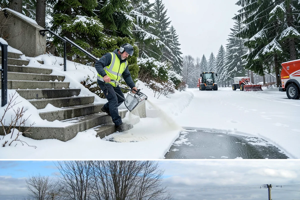 Business Park Deicing in Langley, Island County, WA - Coverage runs the winter season with commute-focused readiness during the freezing-rain events that stall lowland business...