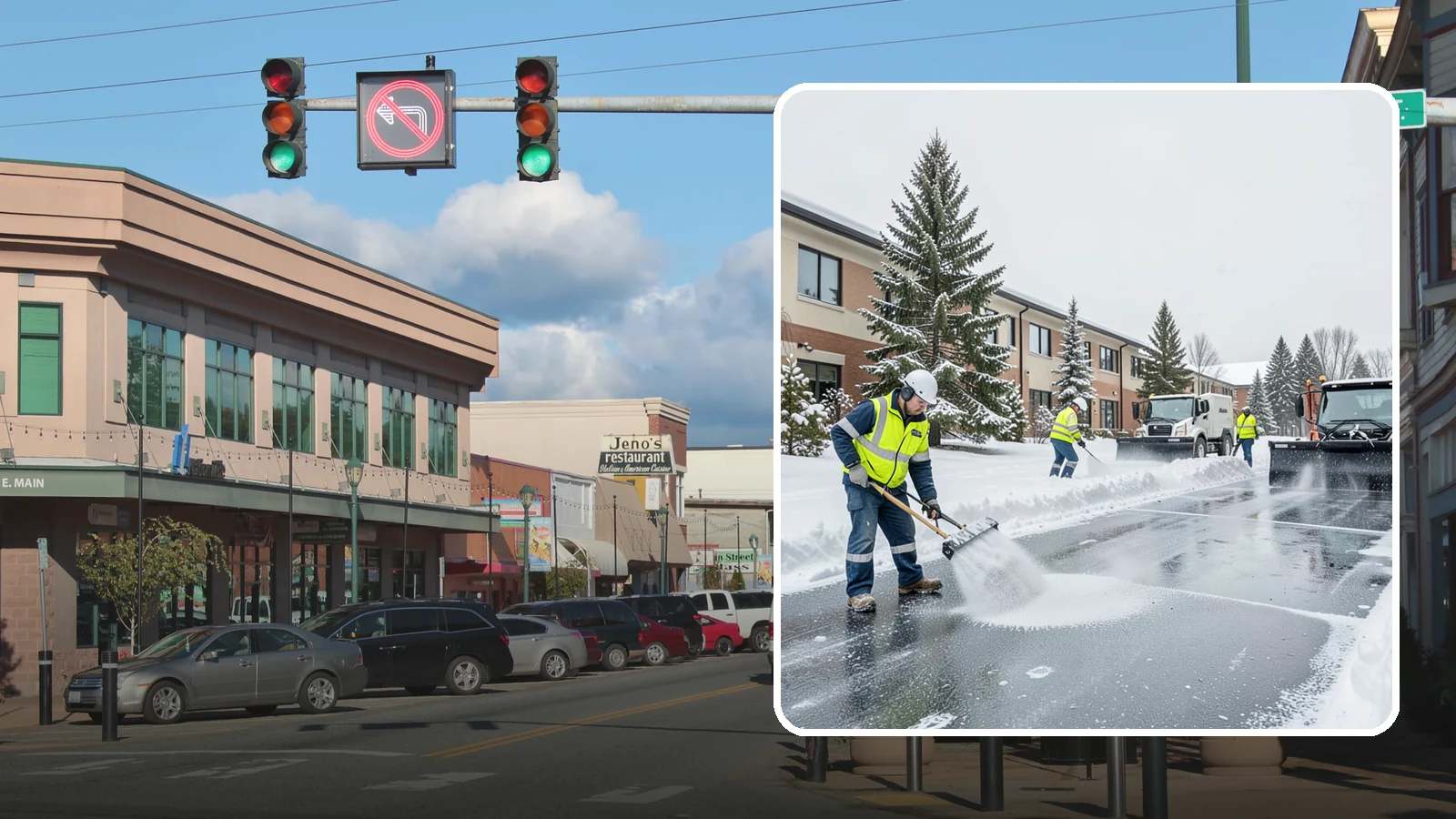 Business Park Deicing in Monroe, Snohomish County, WA - Deicing for business parks, coordinating ice control across multiple buildings, shared drives, and connecting walkways in one...
