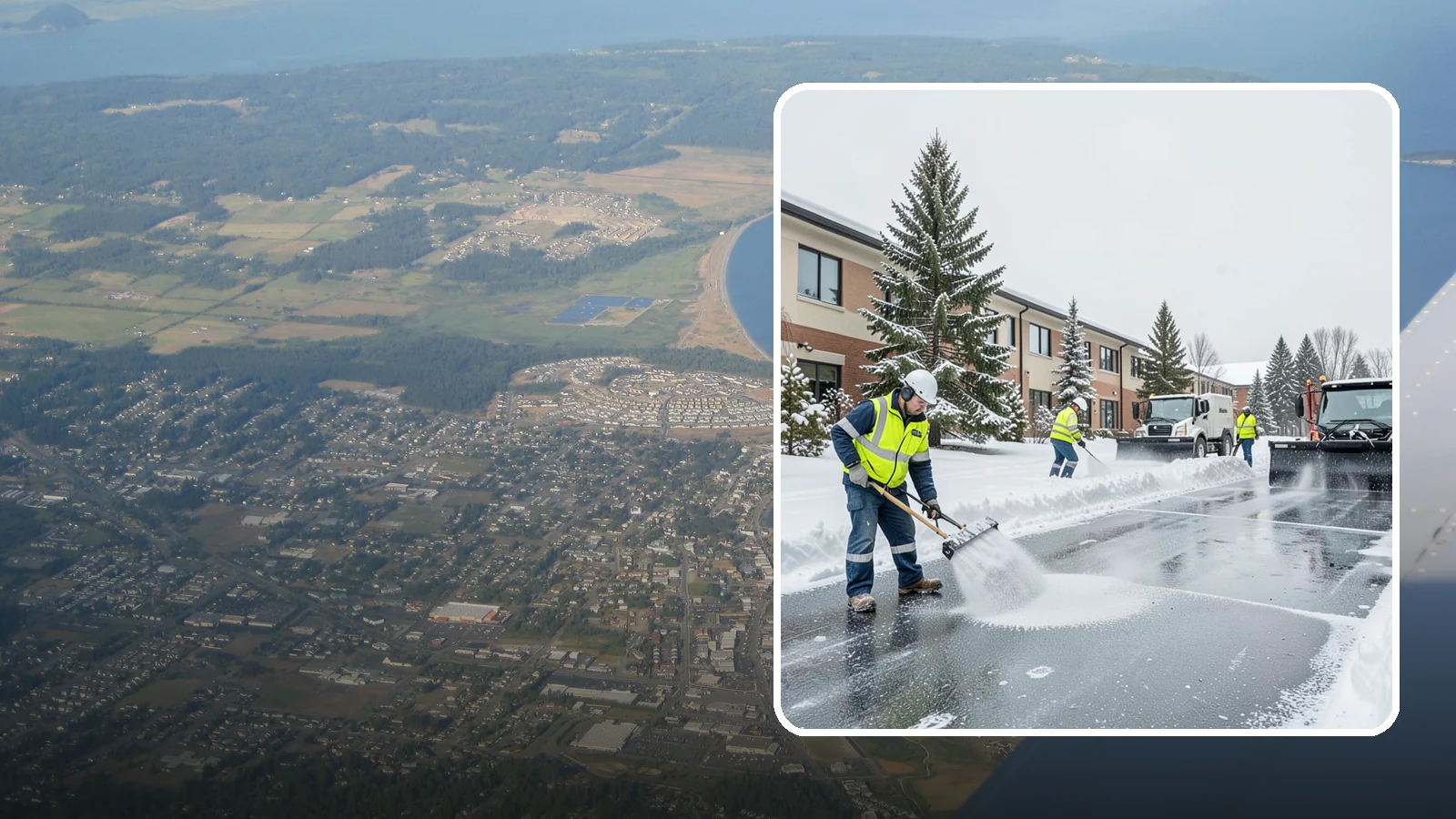 Business Park Deicing in Oak Harbor, Island County, WA - Deicing for business parks, coordinating ice control across multiple buildings, shared drives, and connecting walkways in one...