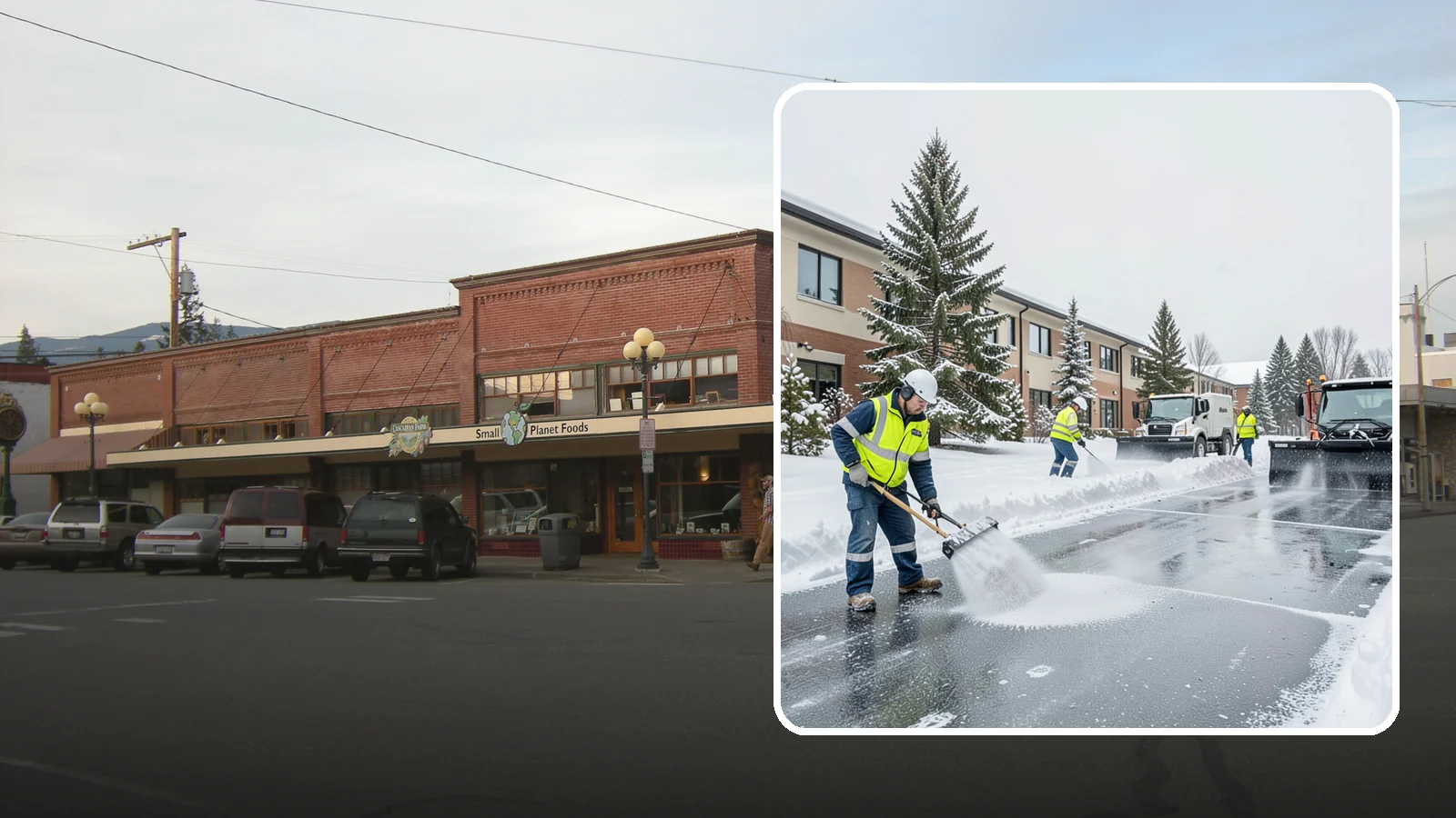 Business Park Deicing in Sedro-Woolley, Skagit County, WA - Deicing for business parks, coordinating ice control across multiple buildings, shared drives, and connecting walkways in one...