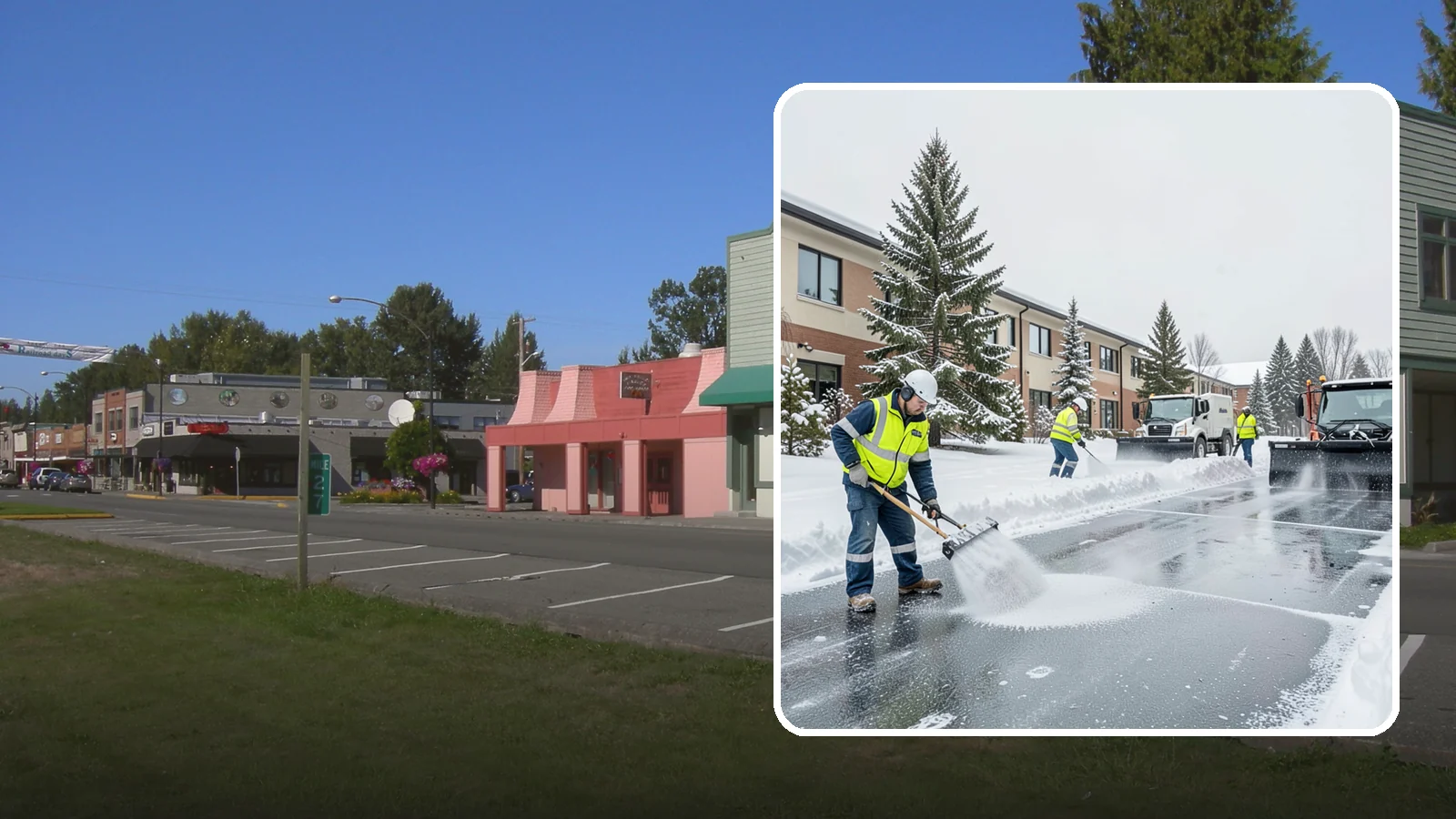 Business Park Deicing in Snoqualmie, King County, WA - Deicing for business parks, coordinating ice control across multiple buildings, shared drives, and connecting walkways in one...