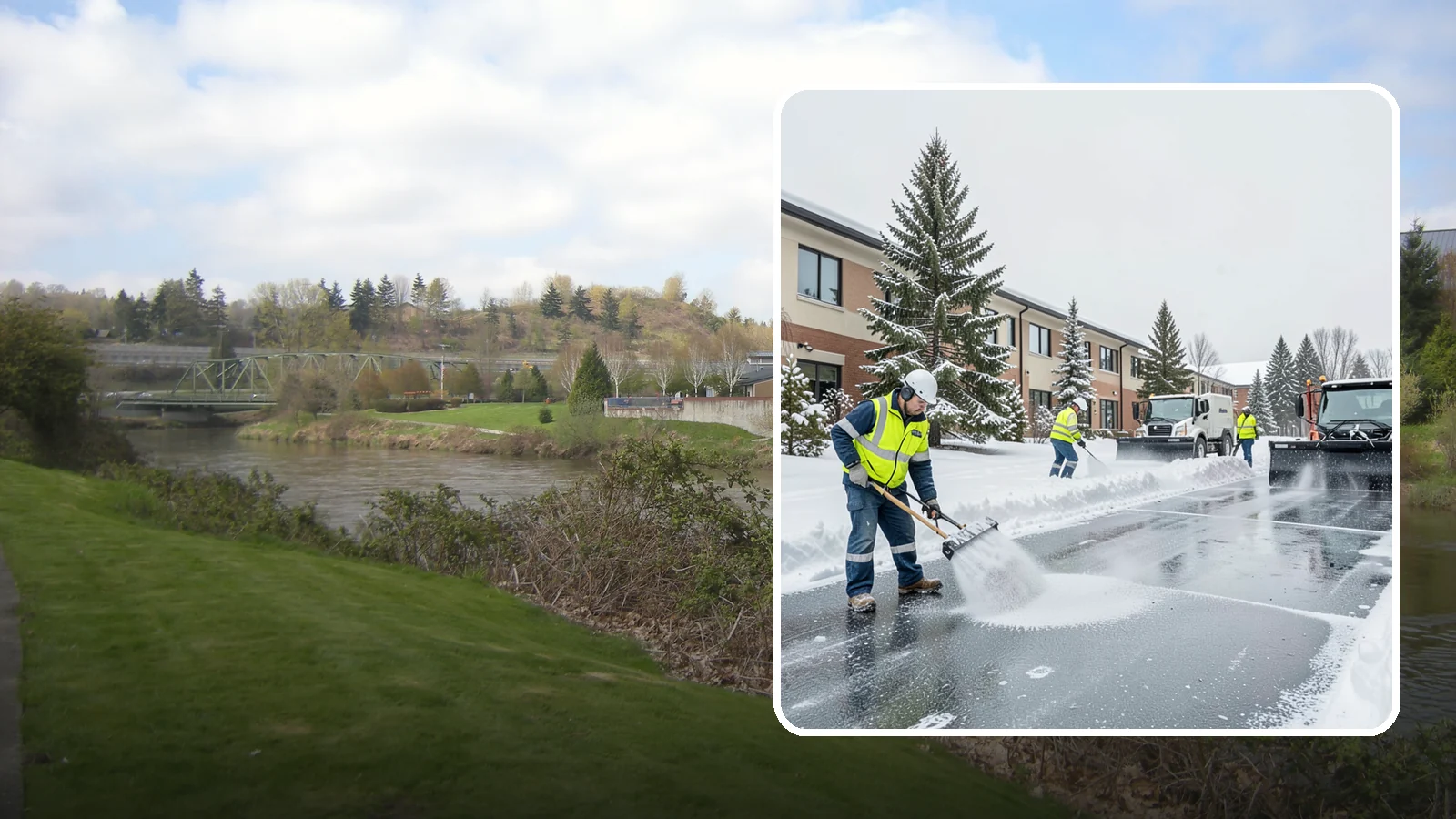 Business Park Deicing in Tukwila, King County, WA - Deicing for business parks, coordinating ice control across multiple buildings, shared drives, and connecting walkways in one...