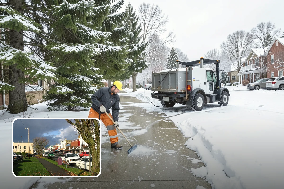 Business Park Parking Lot Snow Removal in Arlington, Snohomish County, WA - Shared internal roads open first so tenants can circulate