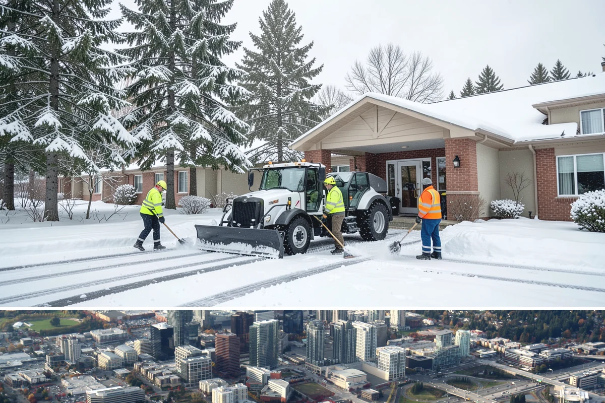 Business Park Parking Lot Snow Removal in Bellevue, King County, WA - Business park lots across the Puget Sound region need the most winter clearing from December through February during peak freeze...