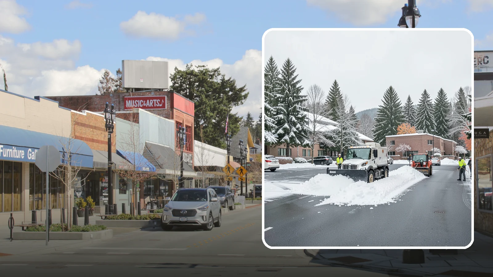 Business Park Parking Lot Snow Removal in Bothell, King County, WA - We clear multi-building business park lots and connecting roads so Western Washington tenants reach work in winter.