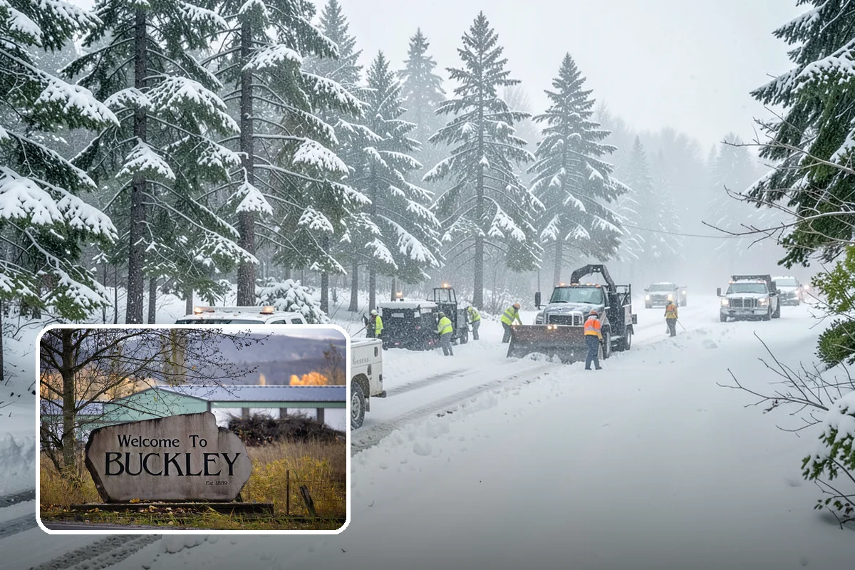 Business Park Parking Lot Snow Removal in Buckley, Pierce County, WA - Shared internal roads open first so tenants can circulate