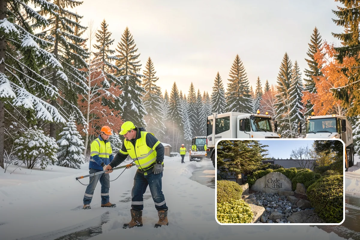 Business Park Parking Lot Snow Removal in Clyde Hill, King County, WA - Shared internal roads open first so tenants can circulate