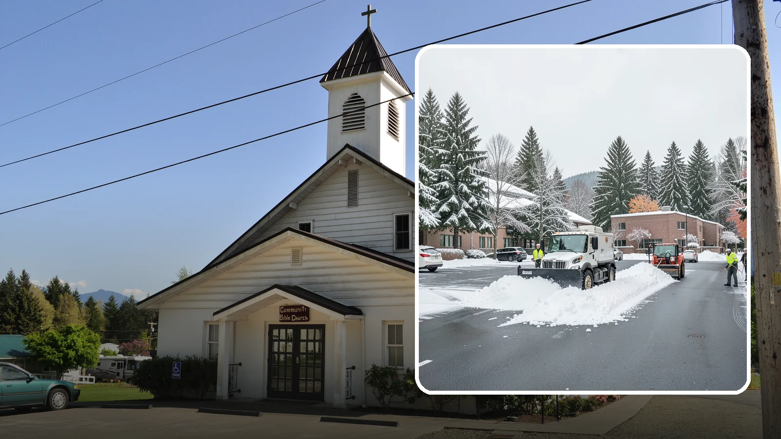 Business Park Parking Lot Snow Removal in Concrete, Skagit County, WA - We clear multi-building business park lots and connecting roads so Western Washington tenants reach work in winter.