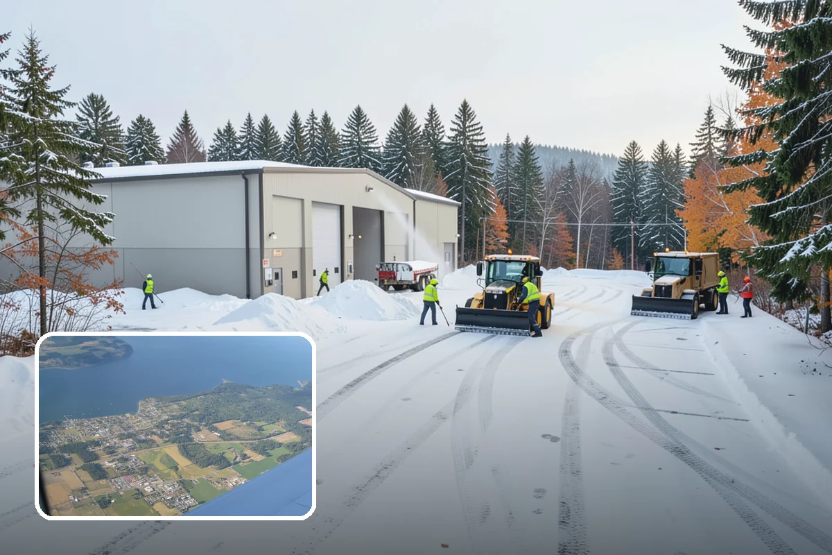 Business Park Parking Lot Snow Removal in Coupeville, Island County, WA - Shared internal roads open first so tenants can circulate