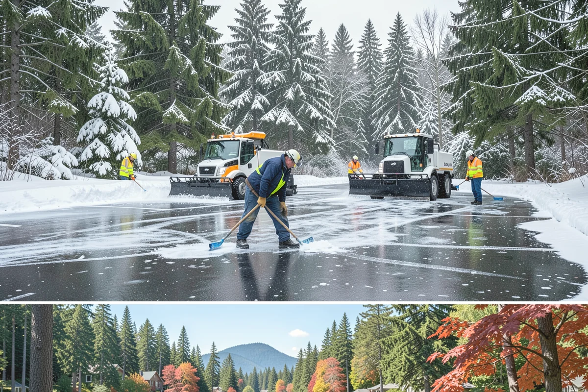 Business Park Parking Lot Snow Removal in Covington, King County, WA - Business park lots across the Puget Sound region need the most winter clearing from December through February during peak freeze...