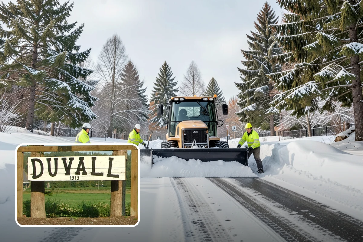 Business Park Parking Lot Snow Removal in Duvall, King County, WA - Shared internal roads open first so tenants can circulate