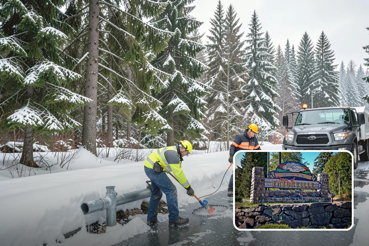 Business Park Parking Lot Snow Removal in Eatonville, Pierce County, WA - Shared internal roads open first so tenants can circulate