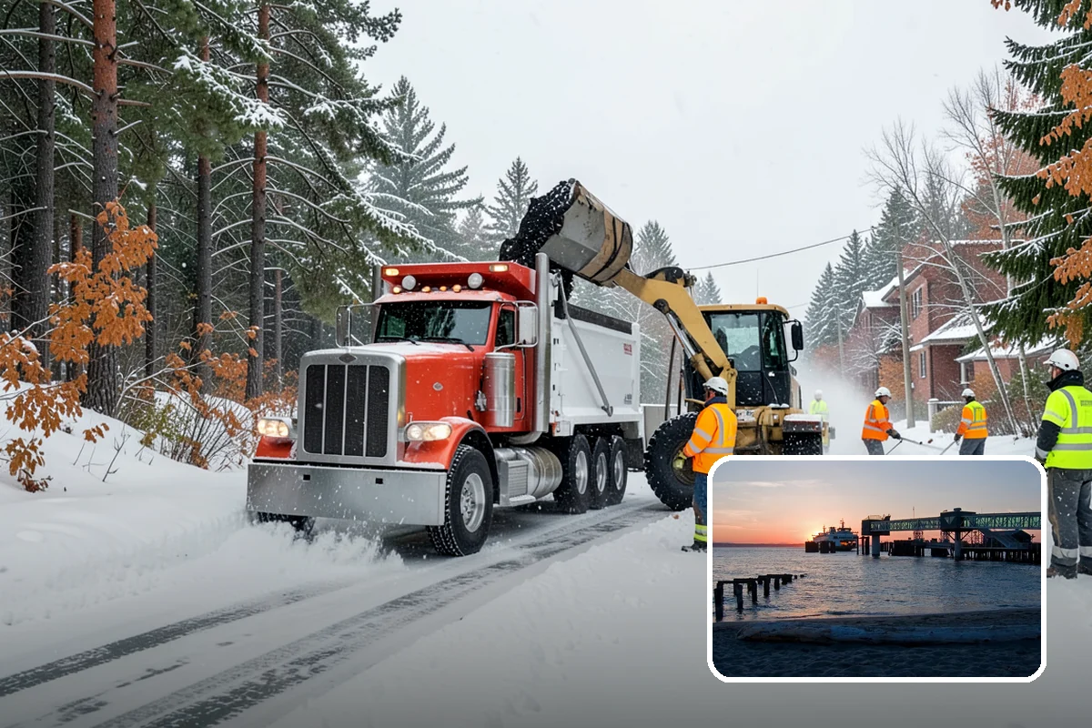 Business Park Parking Lot Snow Removal in Edmonds, Snohomish County, WA - Shared internal roads open first so tenants can circulate