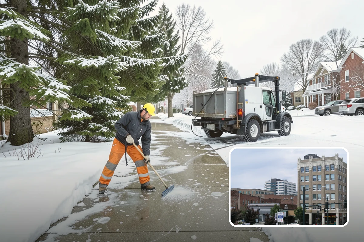 Business Park Parking Lot Snow Removal in Everett, Snohomish County, WA - Shared internal roads open first so tenants can circulate