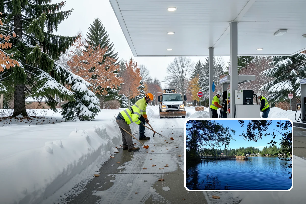 Business Park Parking Lot Snow Removal in Federal Way, King County, WA - Shared internal roads open first so tenants can circulate