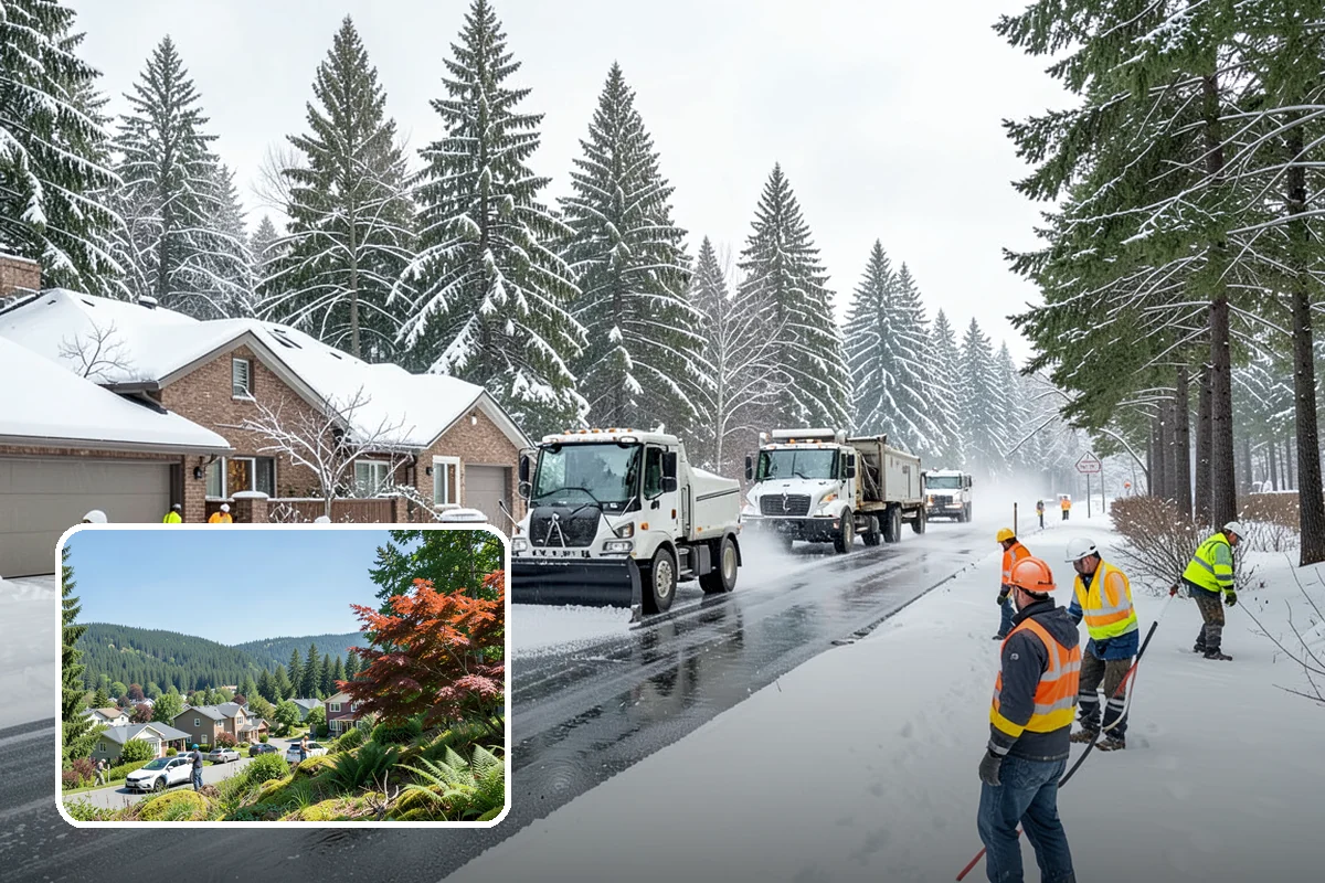 Business Park Parking Lot Snow Removal in Index, Snohomish County, WA - Shared internal roads open first so tenants can circulate