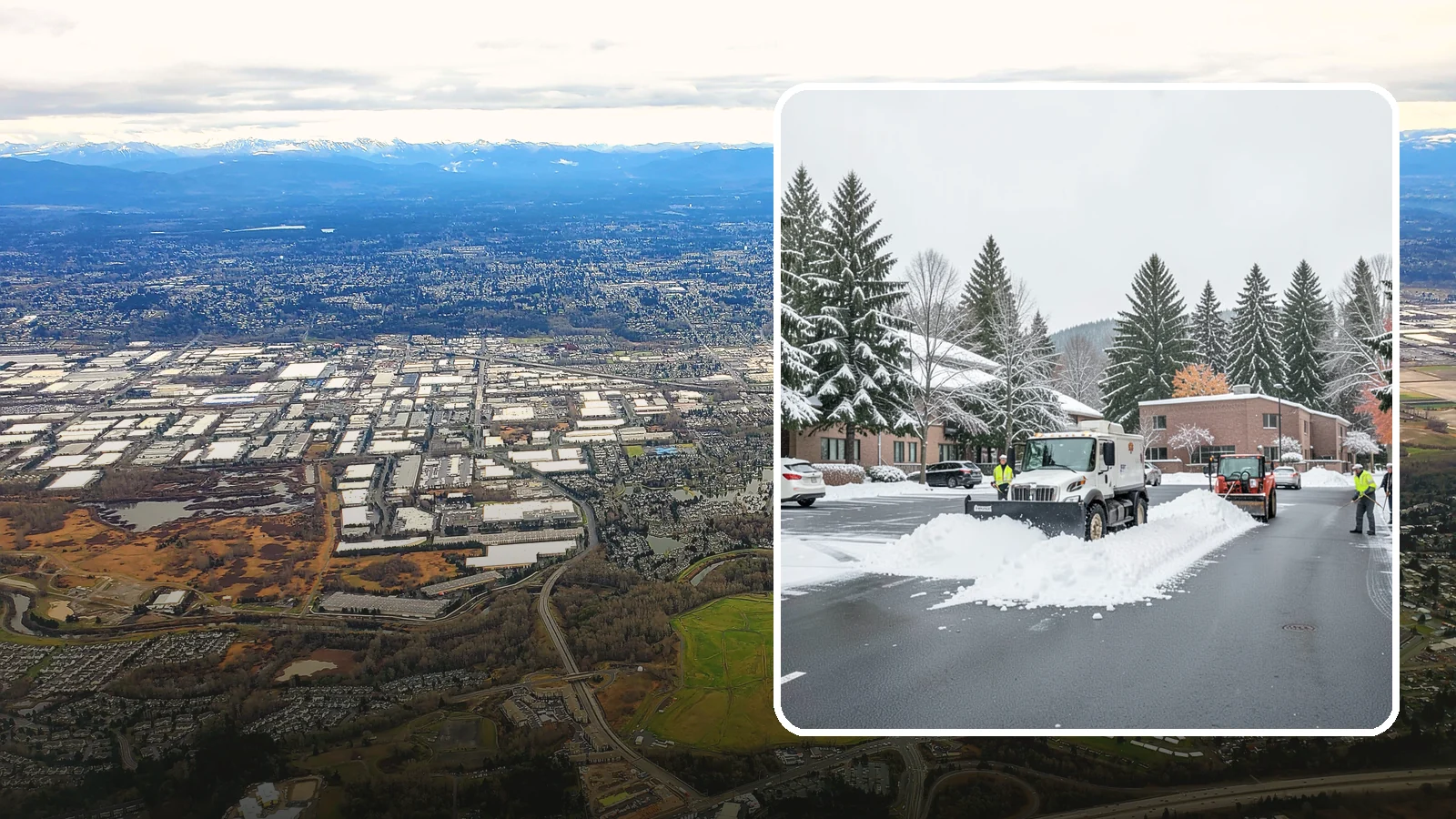 Business Park Parking Lot Snow Removal in Kent, King County, WA - We clear multi-building business park lots and connecting roads so Western Washington tenants reach work in winter.