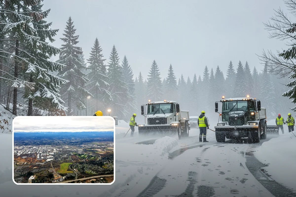 Business Park Parking Lot Snow Removal in Kent, King County, WA - Shared internal roads open first so tenants can circulate