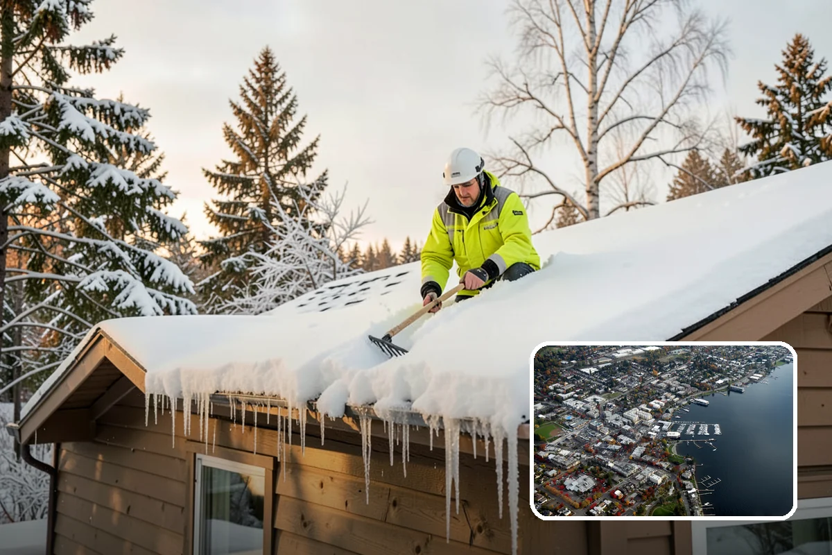 Business Park Parking Lot Snow Removal in Kirkland, King County, WA - Shared internal roads open first so tenants can circulate