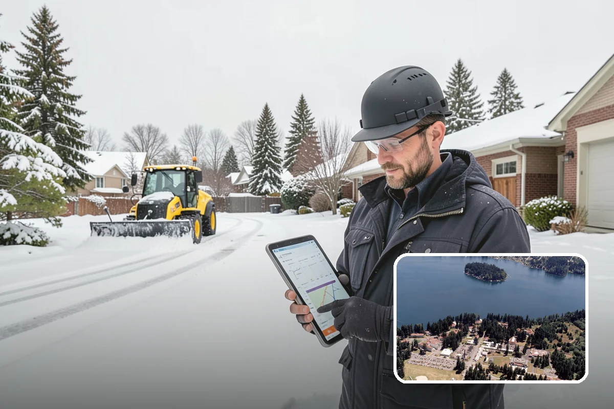 Business Park Parking Lot Snow Removal in Lakewood, Pierce County, WA - Shared internal roads open first so tenants can circulate