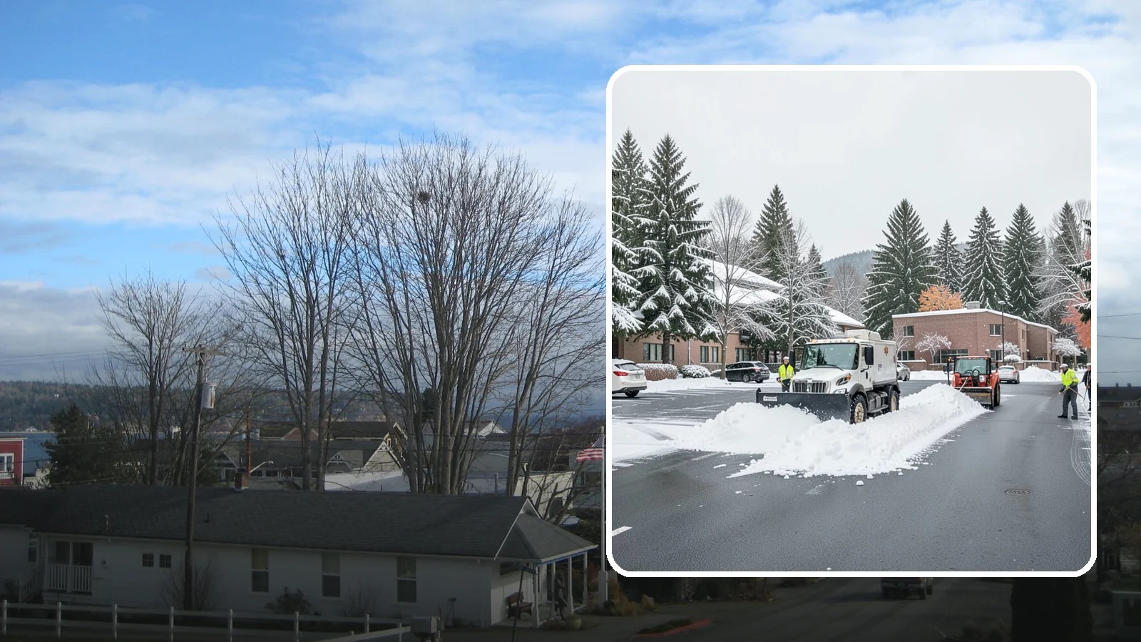 Business Park Parking Lot Snow Removal in Langley, Island County, WA - We clear multi-building business park lots and connecting roads so Western Washington tenants reach work in winter.