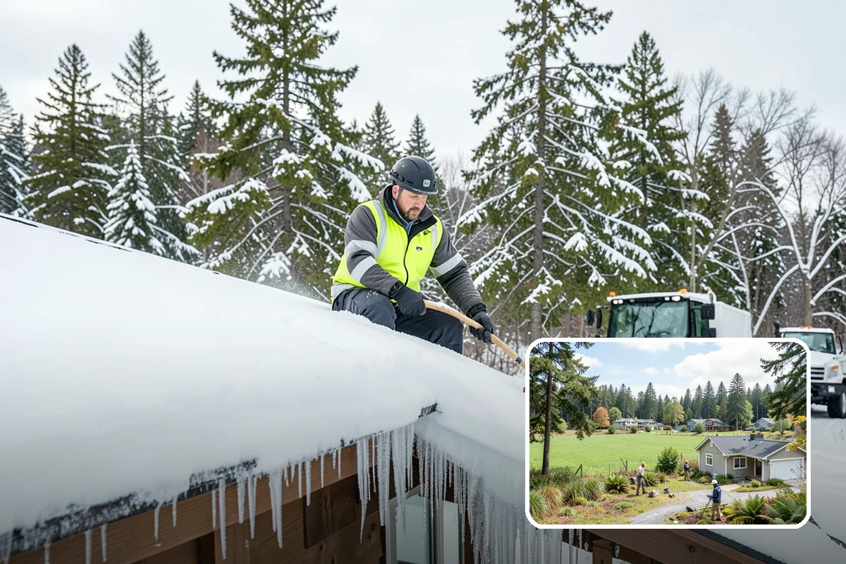 Business Park Parking Lot Snow Removal in Lyman, Skagit County, WA - Shared internal roads open first so tenants can circulate