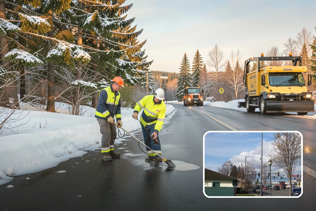 Business Park Parking Lot Snow Removal in Marysville, Snohomish County, WA - Shared internal roads open first so tenants can circulate