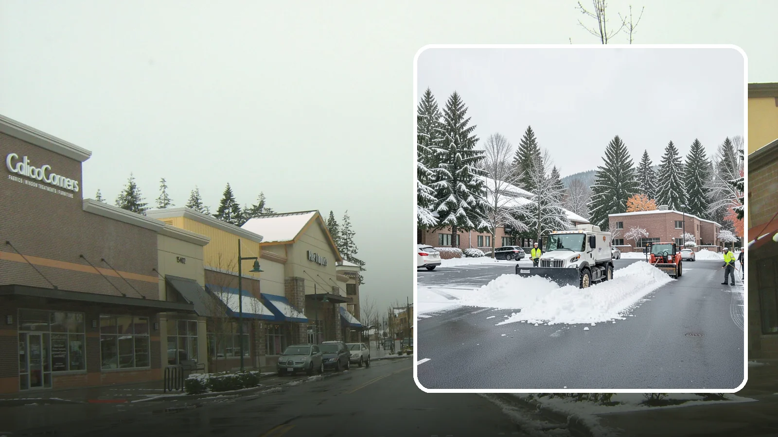 Business Park Parking Lot Snow Removal in Mill Creek, Snohomish County, WA - We clear multi-building business park lots and connecting roads so Western Washington tenants reach work in winter.