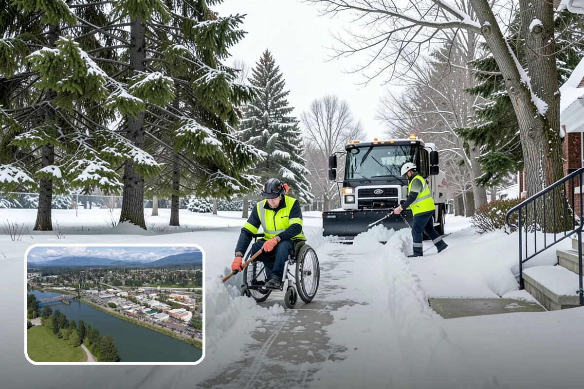 Business Park Parking Lot Snow Removal in Mount Vernon, Skagit County, WA - Shared internal roads open first so tenants can circulate