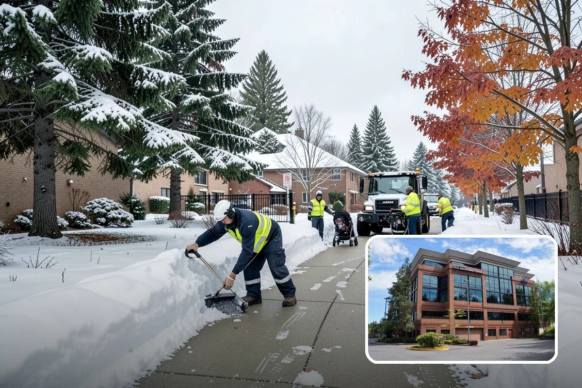 Business Park Parking Lot Snow Removal in Mountlake Terrace, Snohomish County, WA - Shared internal roads open first so tenants can circulate