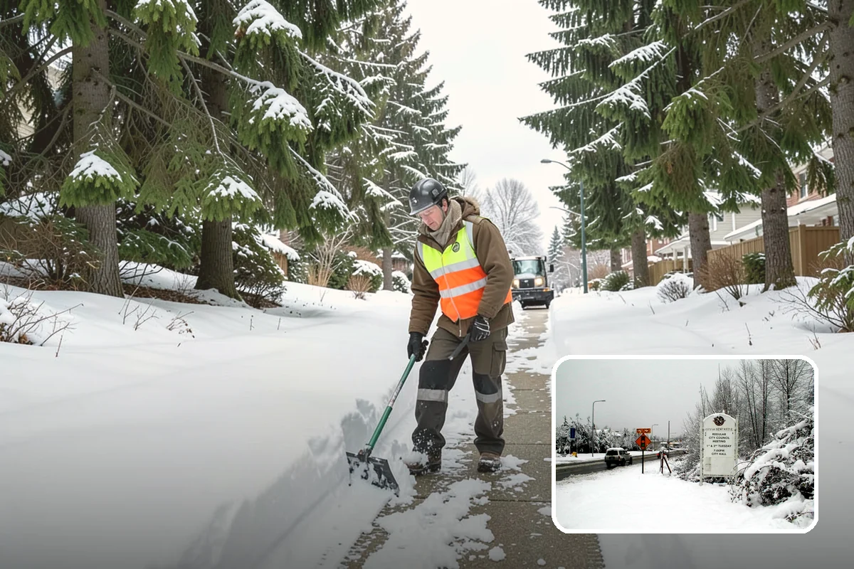 Business Park Parking Lot Snow Removal in Newcastle, King County, WA - Shared internal roads open first so tenants can circulate