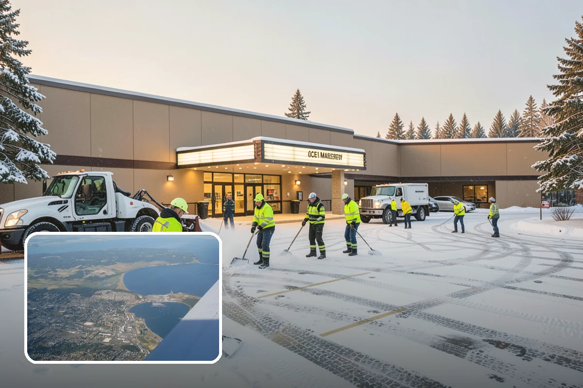 Business Park Parking Lot Snow Removal in Oak Harbor, Island County, WA - Shared internal roads open first so tenants can circulate
