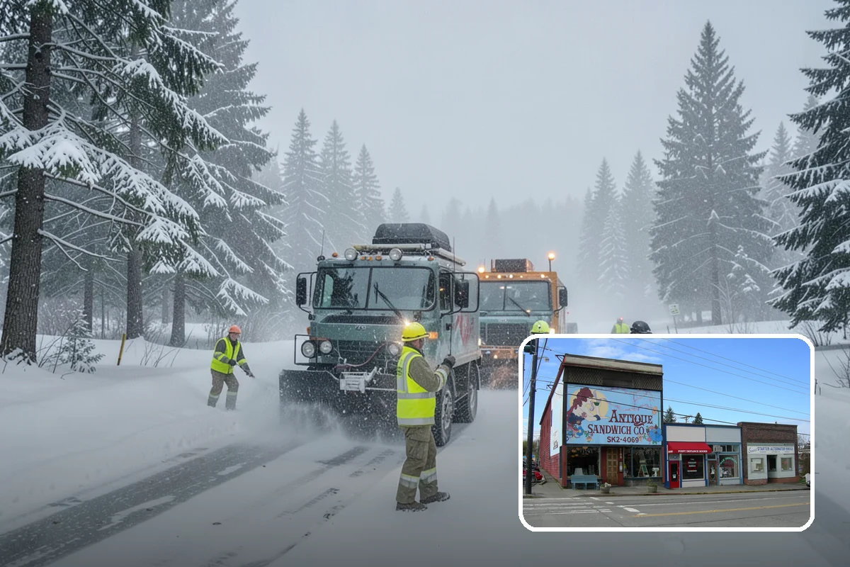 Business Park Parking Lot Snow Removal in Ruston, Pierce County, WA - Shared internal roads open first so tenants can circulate
