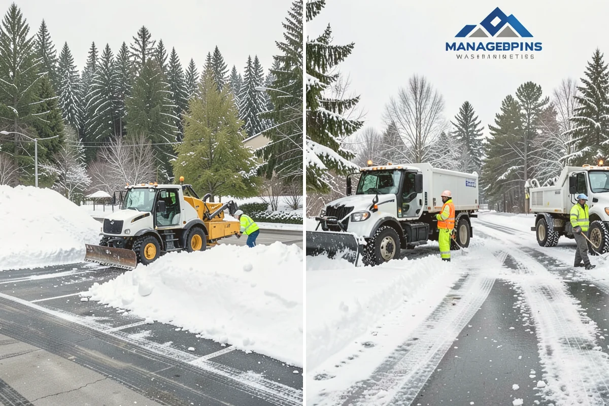 Business Park Parking Lot Snow Removal in Sammamish, King County, WA - Map internal roads, tenant lots, and junctions across the park
