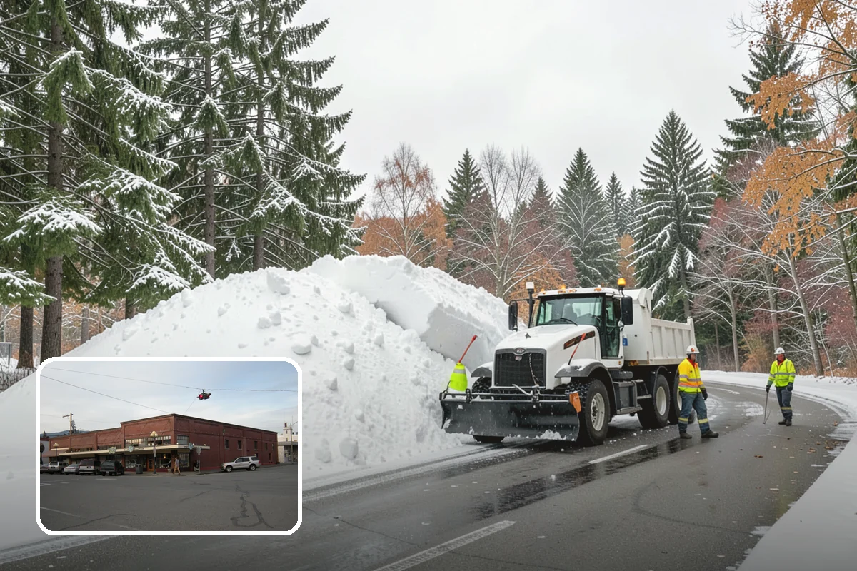 Business Park Parking Lot Snow Removal in Sedro-Woolley, Skagit County, WA - Shared internal roads open first so tenants can circulate
