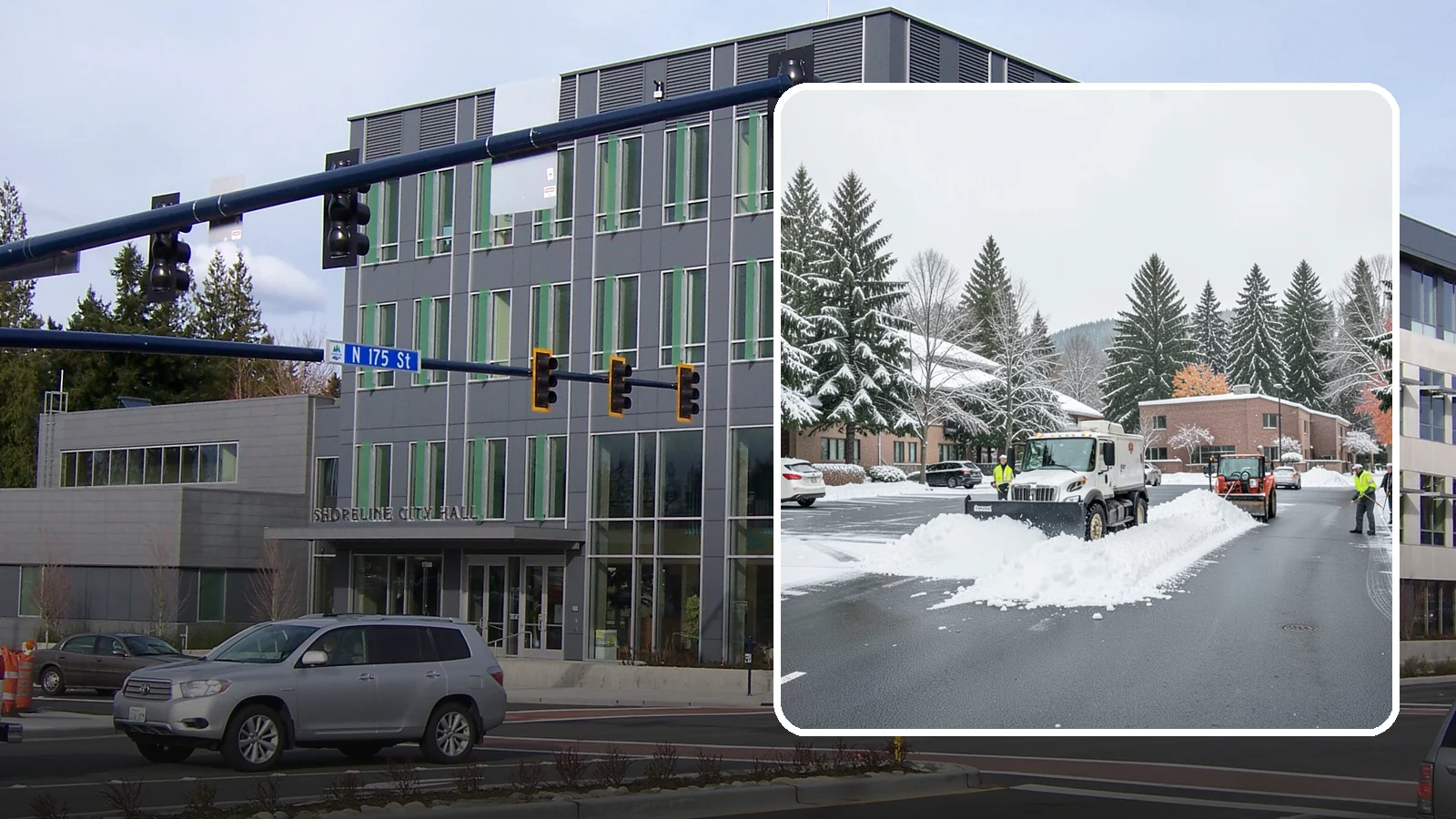 Business Park Parking Lot Snow Removal in Shoreline, King County, WA - We clear multi-building business park lots and connecting roads so Western Washington tenants reach work in winter.
