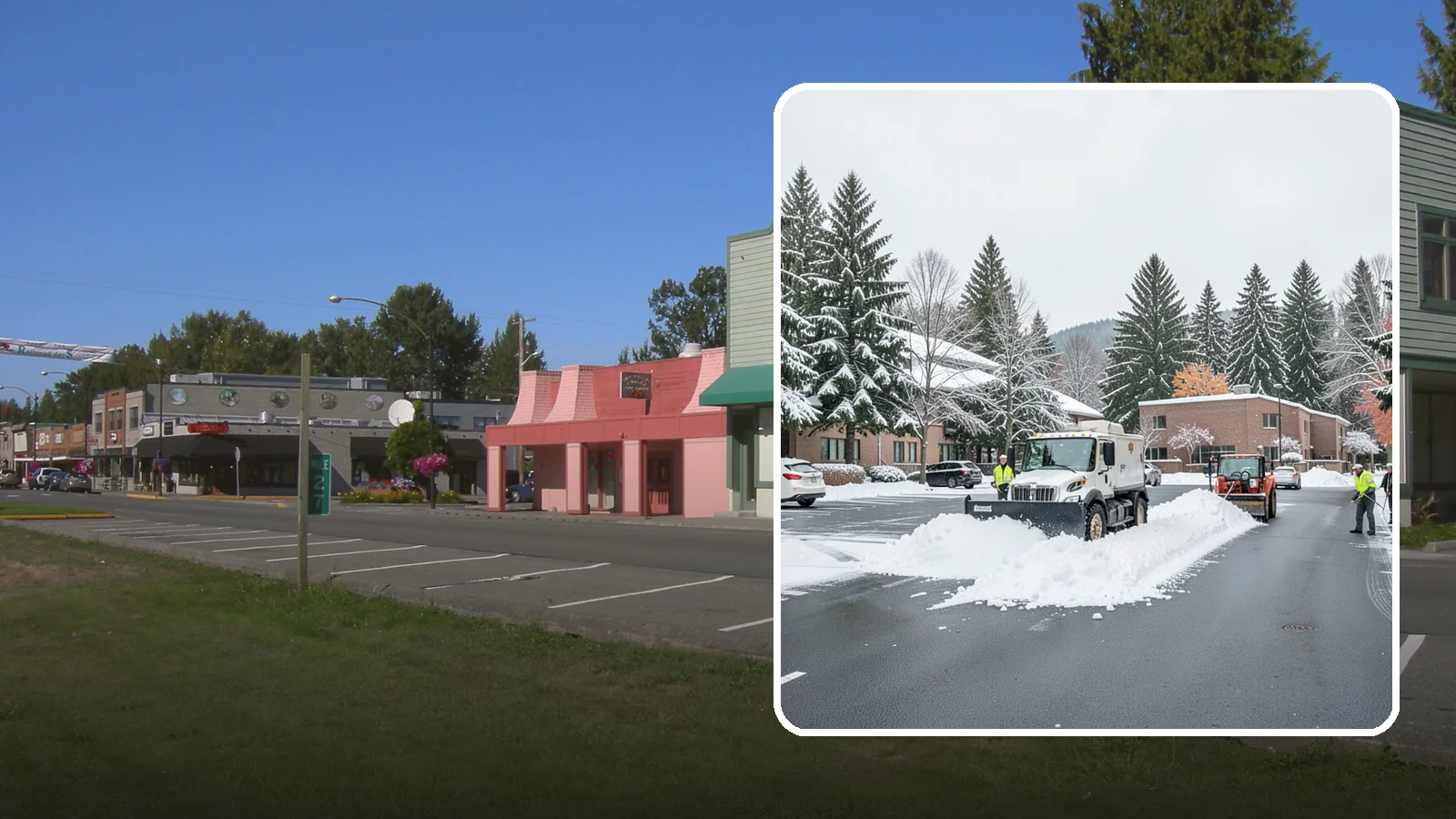 Business Park Parking Lot Snow Removal in Snoqualmie, King County, WA - We clear multi-building business park lots and connecting roads so Western Washington tenants reach work in winter.