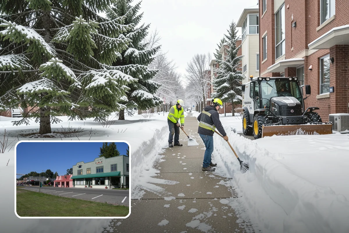 Business Park Parking Lot Snow Removal in Snoqualmie, King County, WA - Shared internal roads open first so tenants can circulate