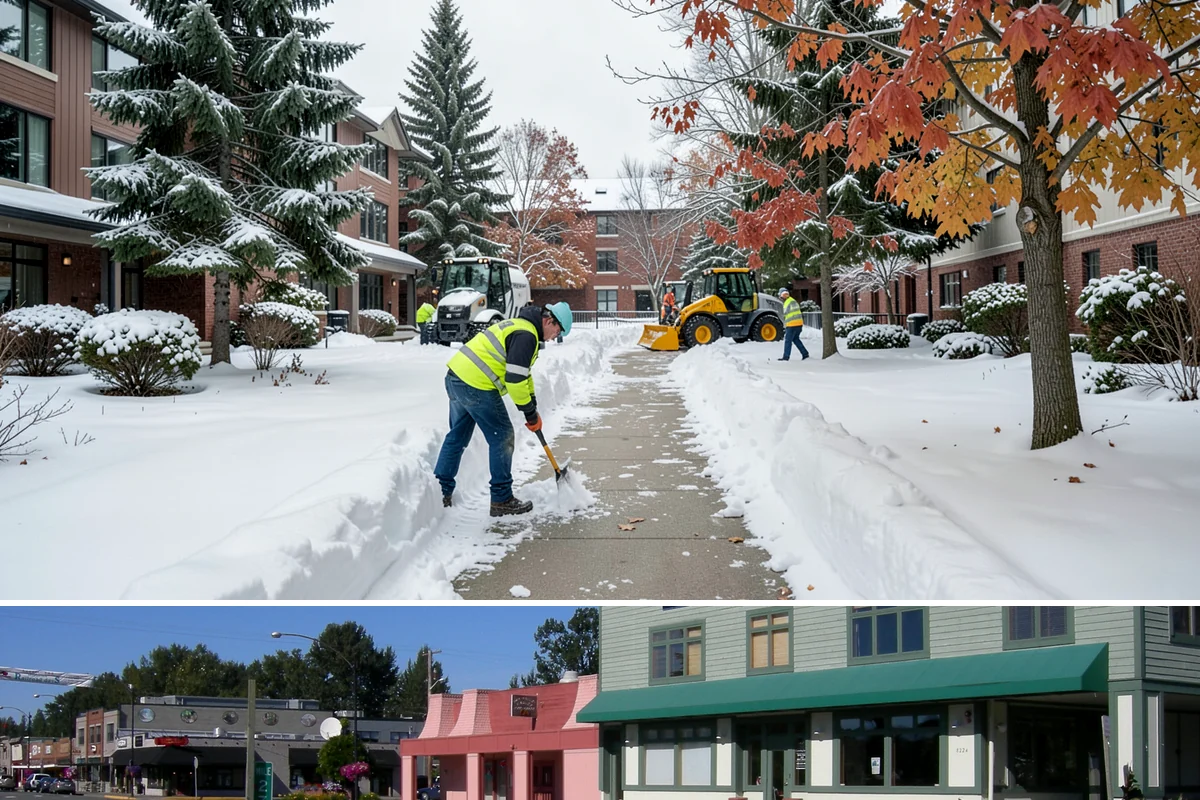 Business Park Parking Lot Snow Removal in Snoqualmie, King County, WA - Business park lots across the Puget Sound region need the most winter clearing from December through February during peak freeze...