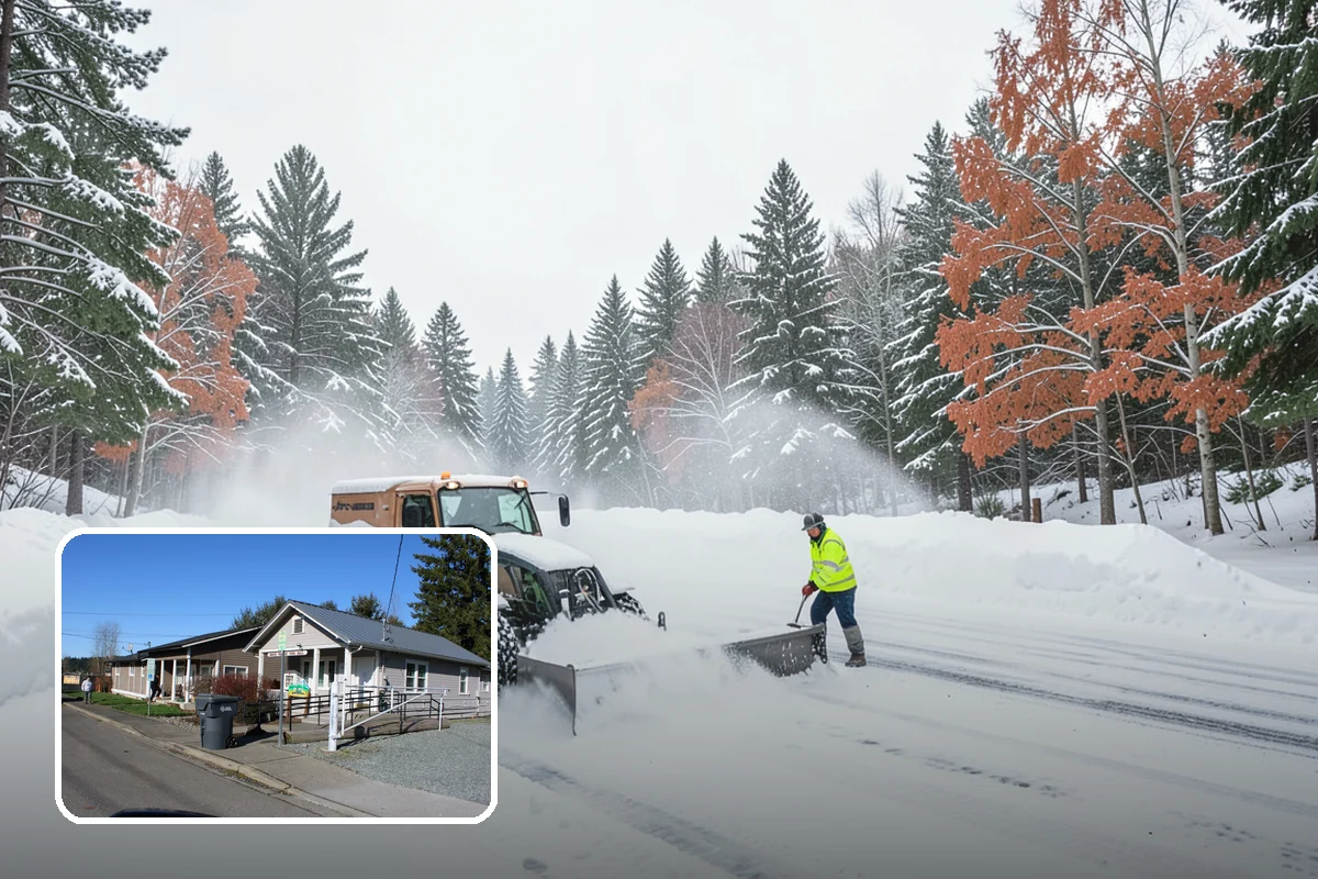 Business Park Parking Lot Snow Removal in South Prairie, Pierce County, WA - Shared internal roads open first so tenants can circulate