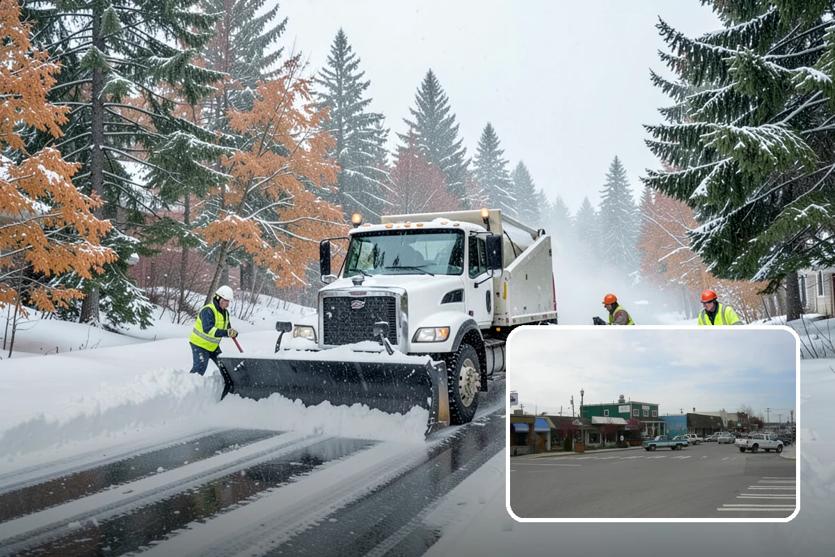 Business Park Parking Lot Snow Removal in Stanwood, Snohomish County, WA - Shared internal roads open first so tenants can circulate