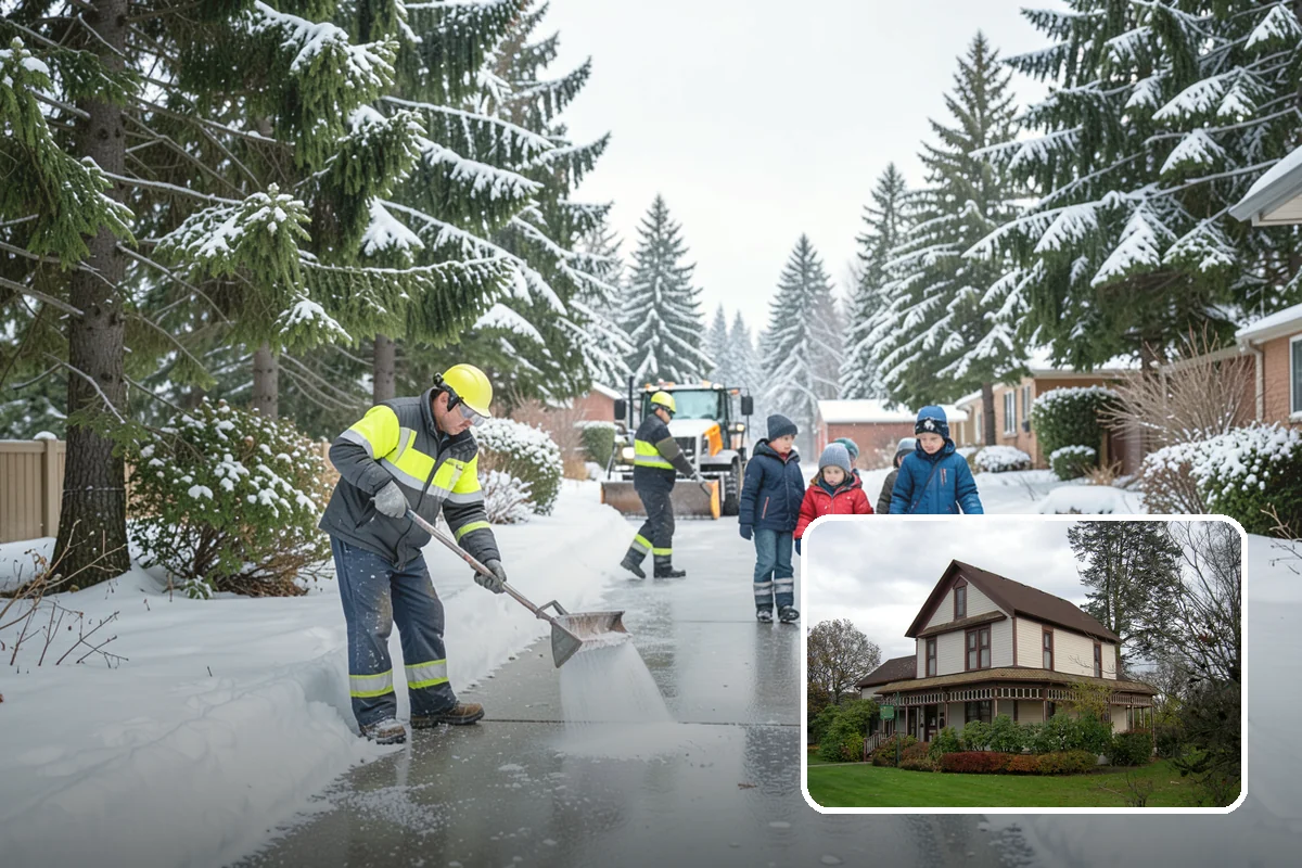 Business Park Parking Lot Snow Removal in Sumner, Pierce County, WA - Shared internal roads open first so tenants can circulate