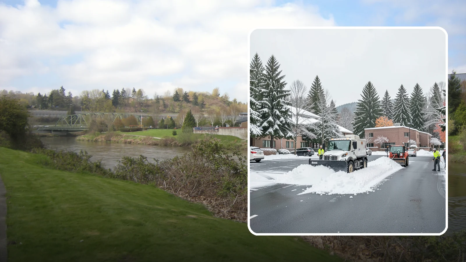 Business Park Parking Lot Snow Removal in Tukwila, King County, WA - We clear multi-building business park lots and connecting roads so Western Washington tenants reach work in winter.