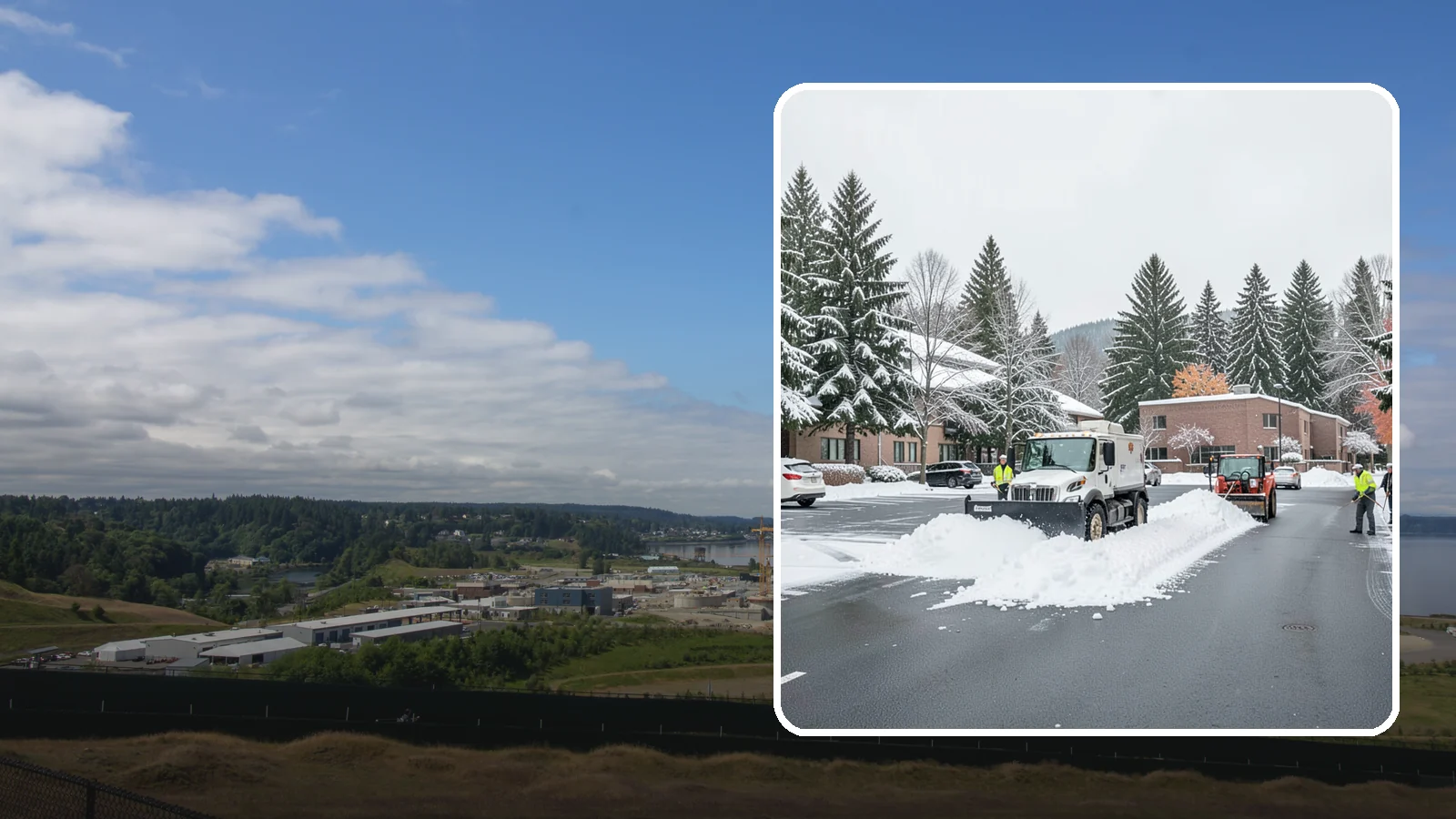 Business Park Parking Lot Snow Removal in University Place, Pierce County, WA - We clear multi-building business park lots and connecting roads so Western Washington tenants reach work in winter.