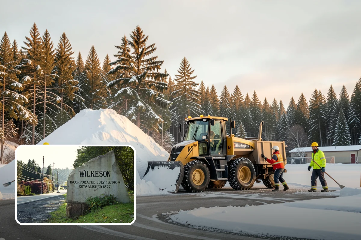 Business Park Parking Lot Snow Removal in Wilkeson, Pierce County, WA - Shared internal roads open first so tenants can circulate