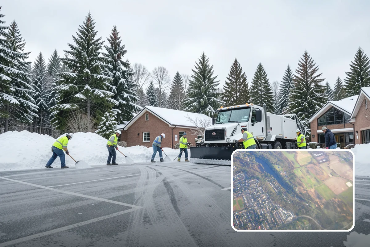 Business Park Sidewalk Clearing in Algona, King County, WA - Inter-building campus walks cleared as a single network