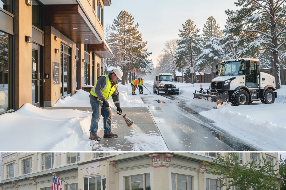 Business Park Sidewalk Clearing in Anacortes, Skagit County, WA - Business park demand runs December through February, when shaded courtyards and connectors refreeze overnight between weekday...