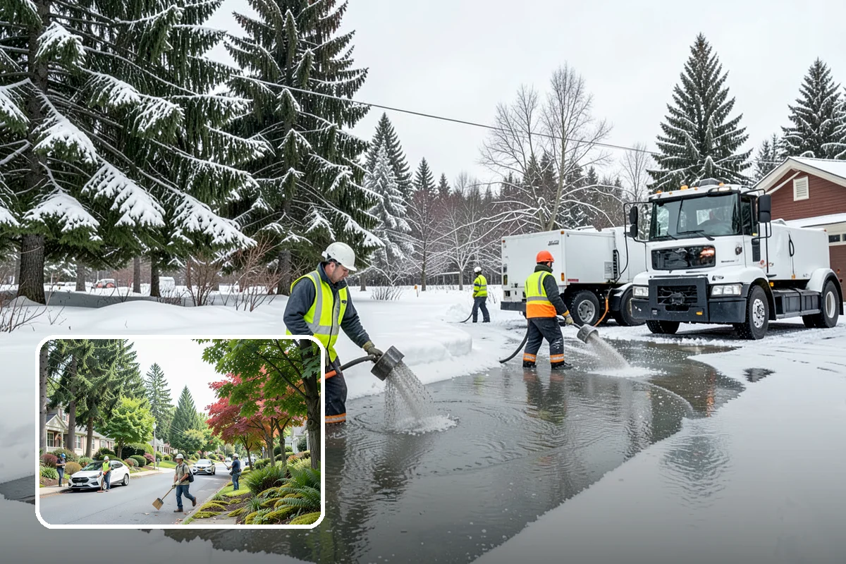 Business Park Sidewalk Clearing in Beaux Arts Village, King County, WA - Inter-building campus walks cleared as a single network