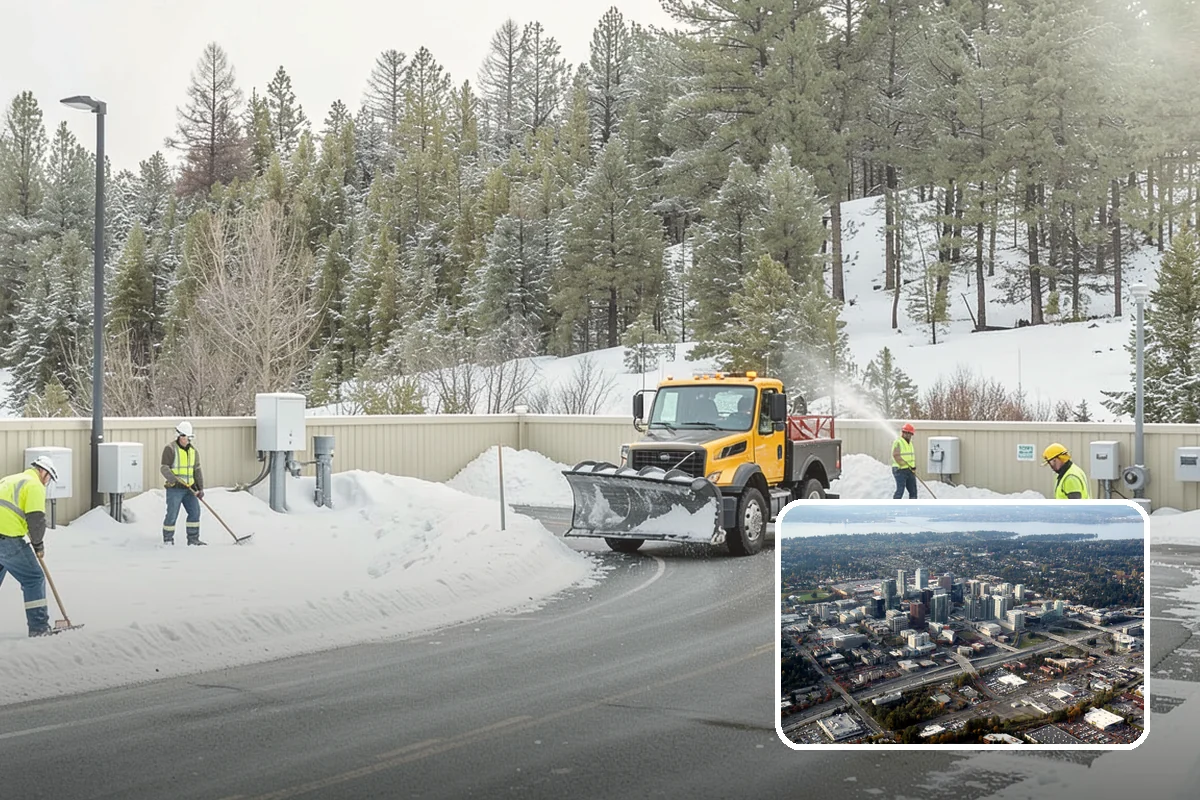 Business Park Sidewalk Clearing in Bellevue, King County, WA - Inter-building campus walks cleared as a single network