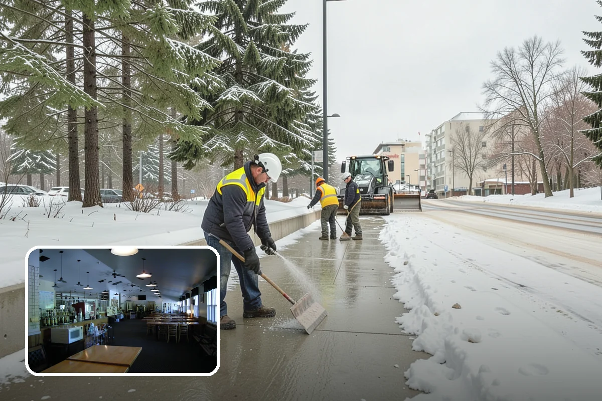 Business Park Sidewalk Clearing in Black Diamond, King County, WA - Inter-building campus walks cleared as a single network